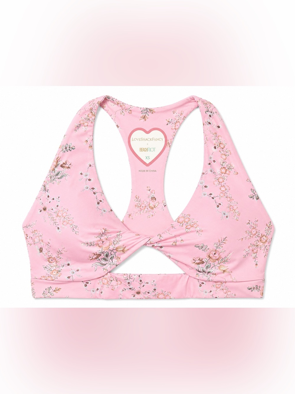 LoveShackFancy x Beach Riot Pink‎ Floral Twist Front Sports Bra Activewear XS